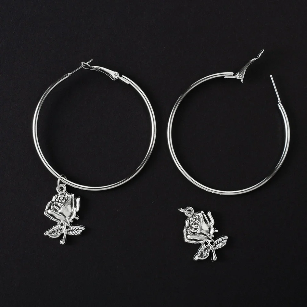 *SWAYZE* Anti-Silver Rose Fashion Hoop Earrings